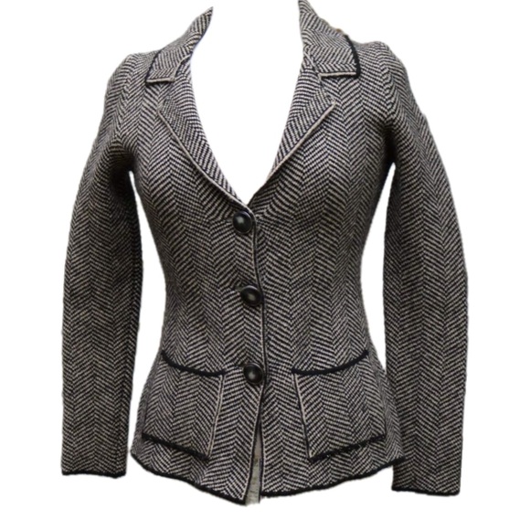 SusyMix Italy Wool Blend Herringbone Fitted Jacket. Stretchy. Warm. - Picture 3 of 11